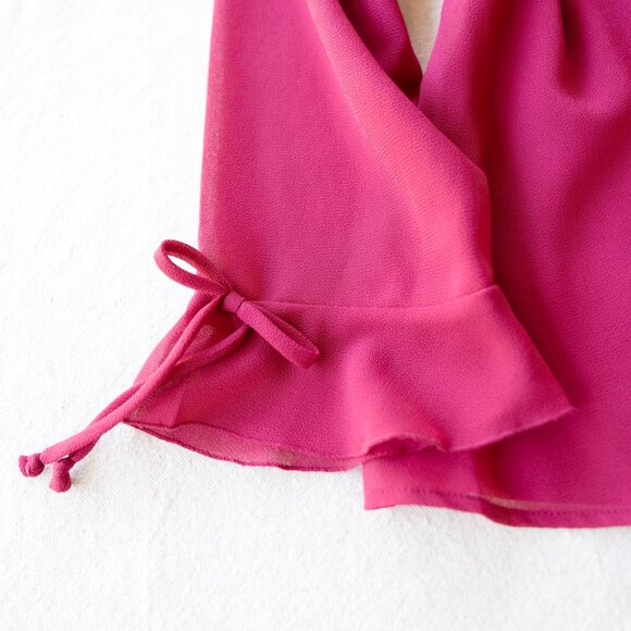 Vintage 90s Sheer Hot Pink Button Down Blouse | Coquette Barbiecore Y2k - Picture 5 of 9